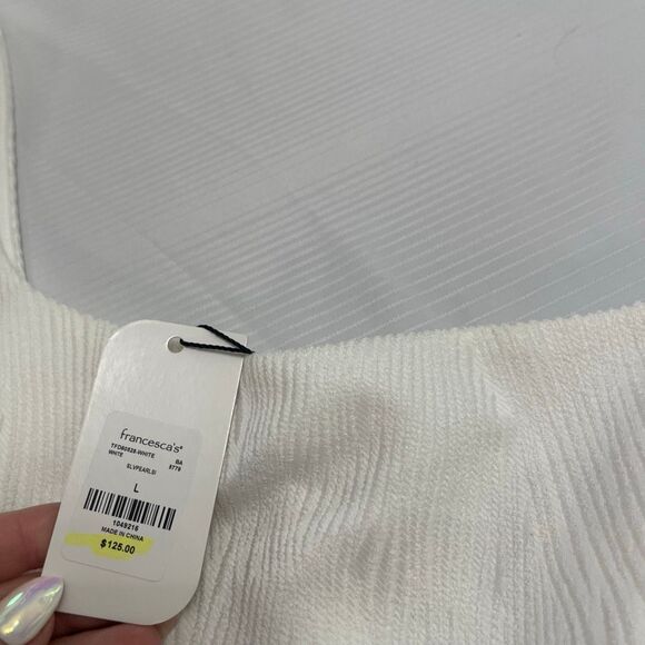 NWT Francesca’s Pearl Embellished Side Cutout Mini Sheath Dress Size Large New - Picture 4 of 10